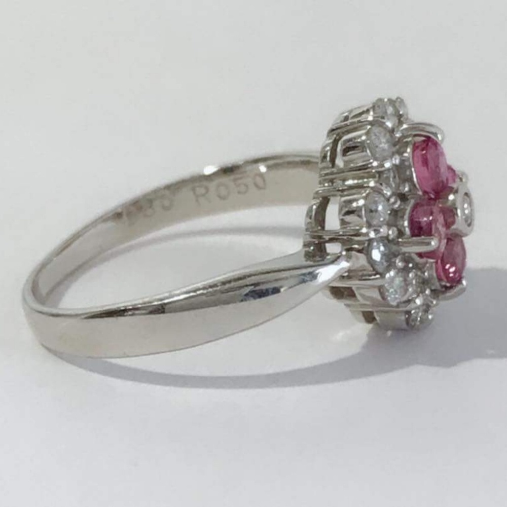 Platinum  900 Ruby Diamond Ring - Picture 4 of 4